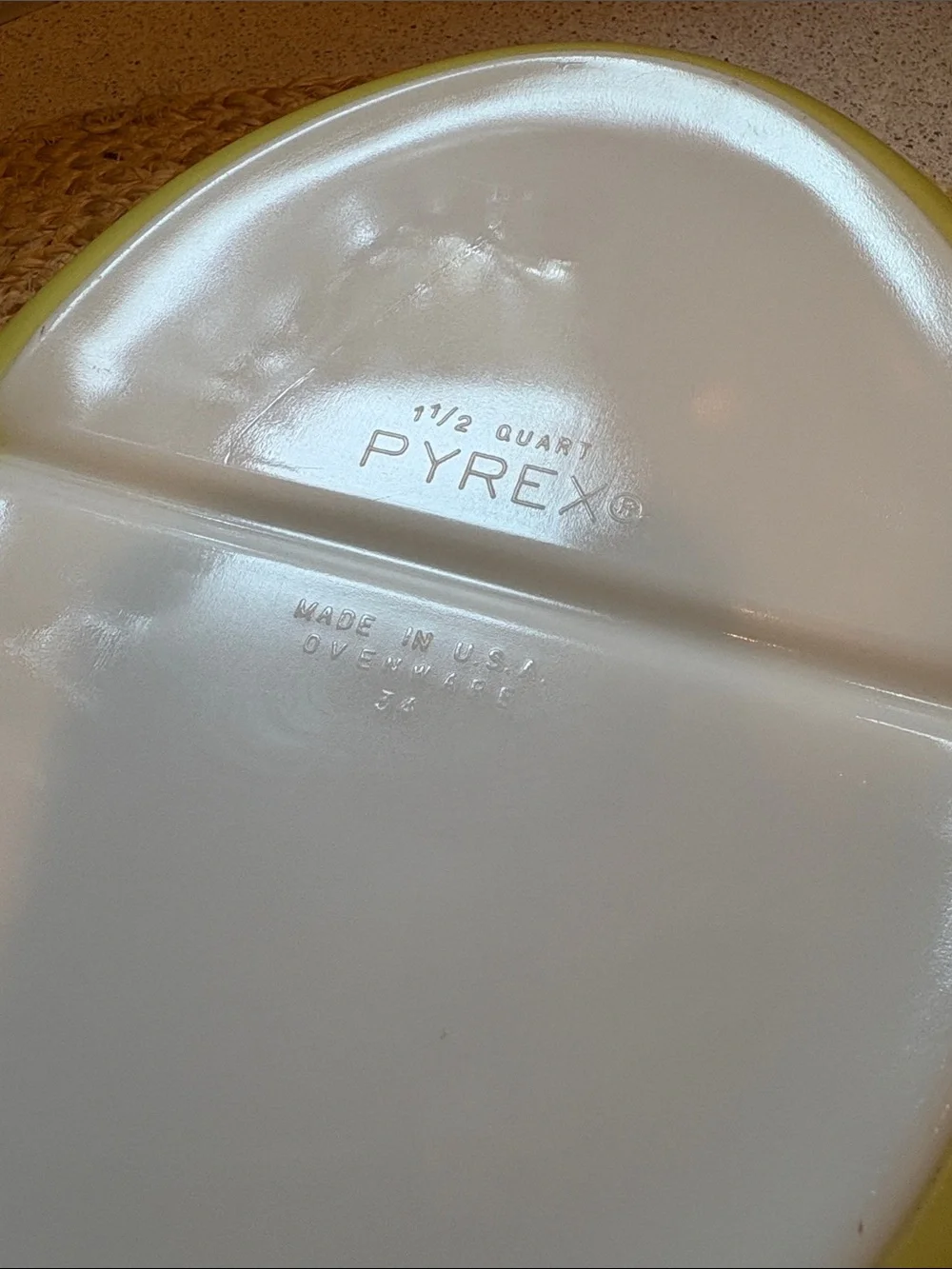Vintage Pyrex Yellow Divided Casserole 1 1/2 QT